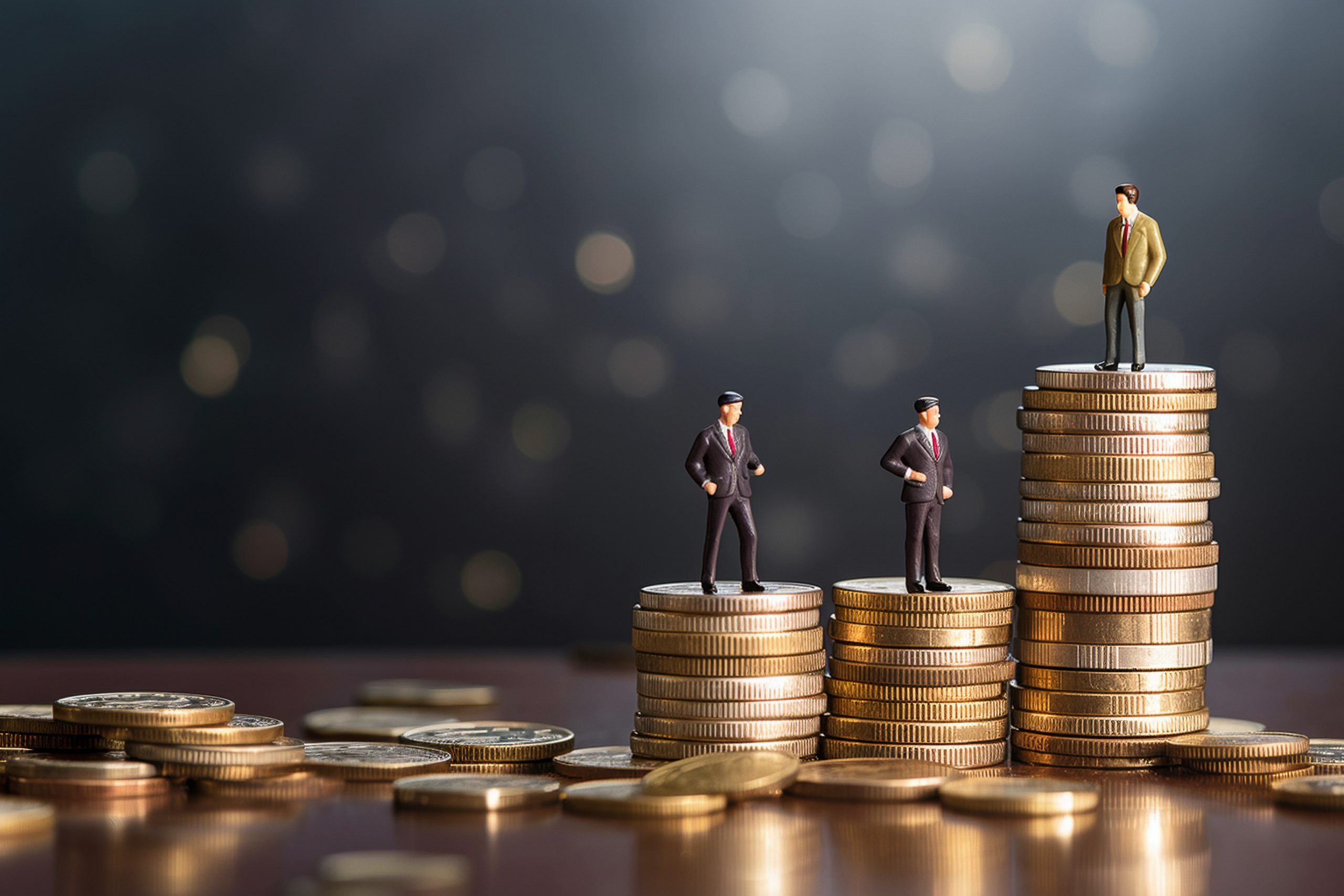 Algumas moedas juntas com bonequinhos em cima